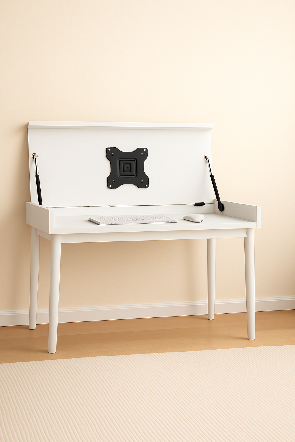 Space saving foldaway desk with_ VESA mount white Colour